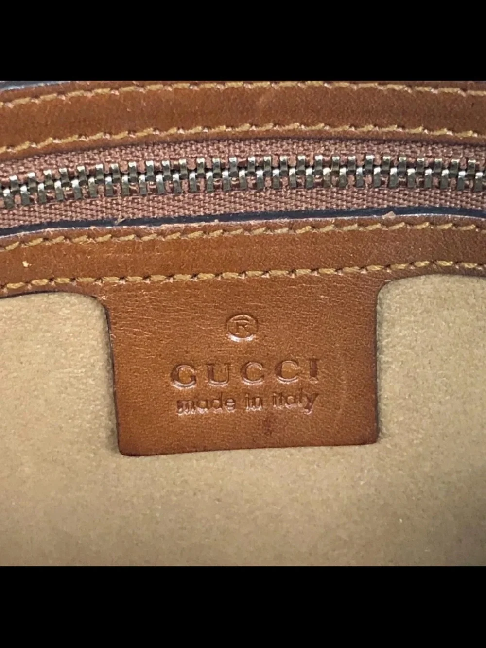 Gucci Beige GG Canvas Satchel with Brown Leather Trim